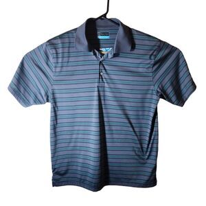 PGA Tour Pro Series Gray Striped Mens Polo Shirt Size L
